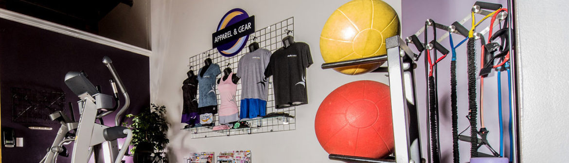 Gym wall with medicine balls and resistance bands